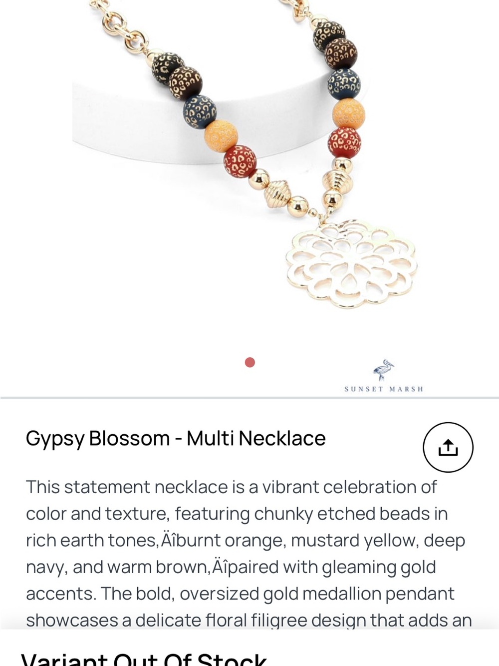Trendy boutique Multi-Color Gold Floral Medallion Necklace